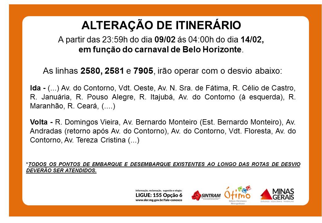 alteracao itinerario carnaval 19