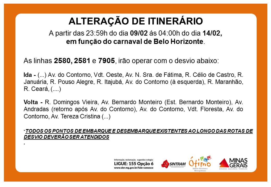 alteracao itinerario carnaval 20